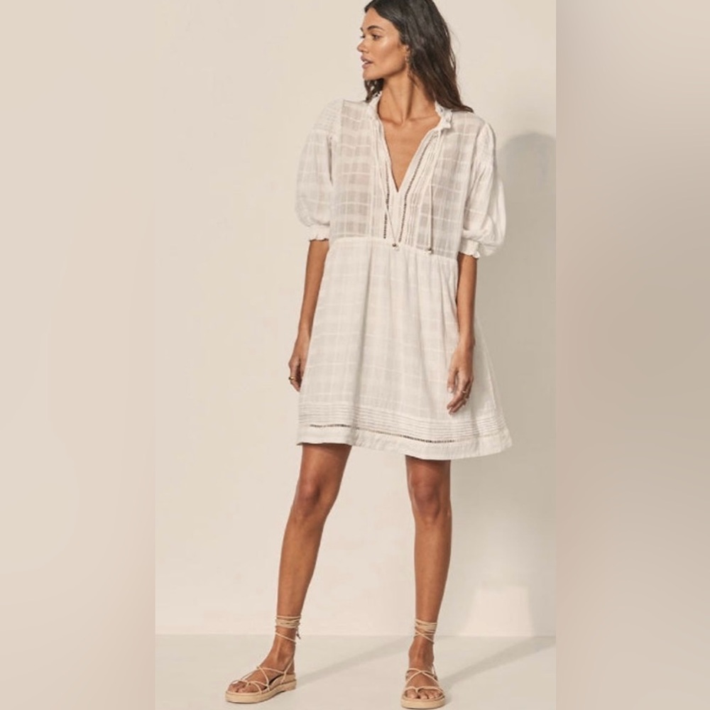 Kivari White Cotton Smocked Mini Dress